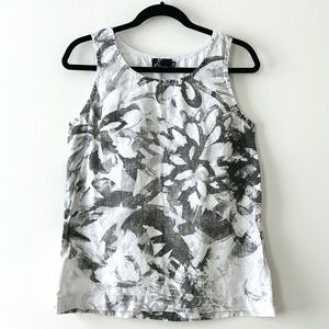 Fenini 100% Linen Black & White Floral Tank Top